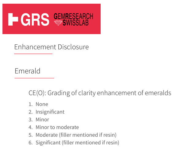 GRS Emerald Treatment Codes